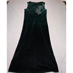 Vintage Kathie Lee Small Emerald Green Velvet Maxi Dress Sleeveless Floral